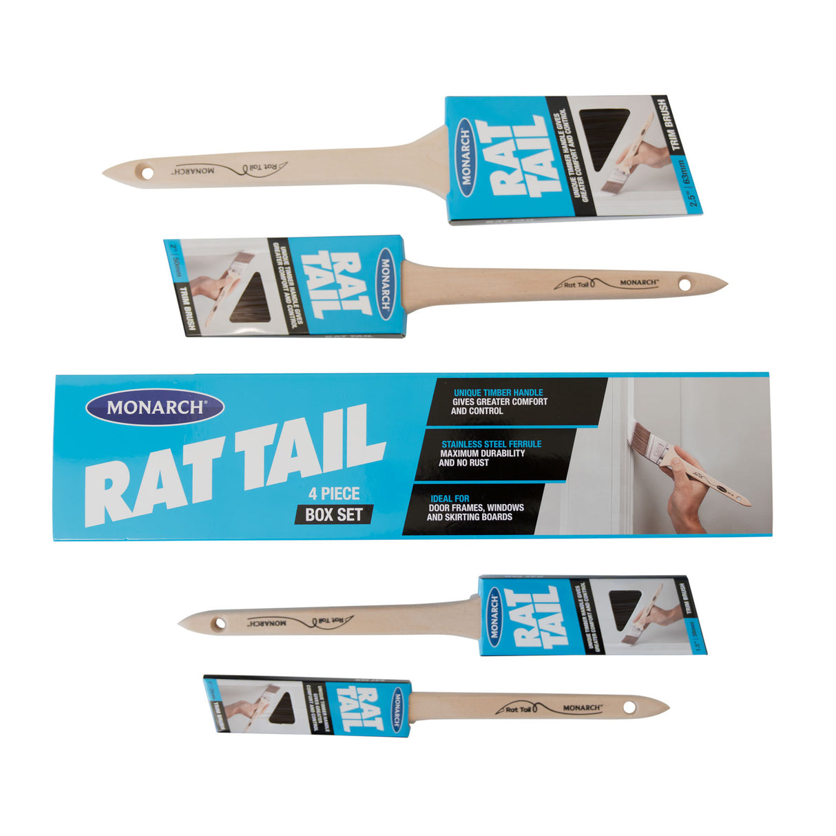 Monarch - Rat Tail Angle Sash Cutter Box Set - 3 Piece Brush Kit