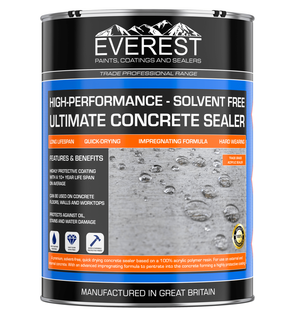 Everest Trade - Ultimate Concrete Sealer - Solvent Free - Impregnating Formula - Internal & External - Premium Paints