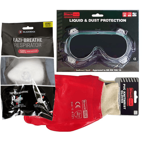 Blackrock - Safety Wear Pack - 1 x Valved Resprators, 1 x PVC Goggles and 1 x PVC Gloves - Premium Paints