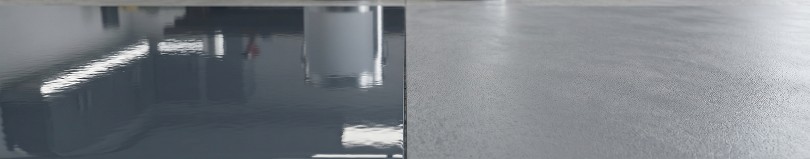 A side-by-side visual comparison of the surface finishes of high-gloss epoxy and durable polyurethane floor coatings.