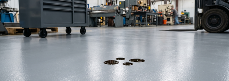The professional choice for workshop flooring: durable, chemical-resistant polyurethane industrial paint holding up to heavy machinery.