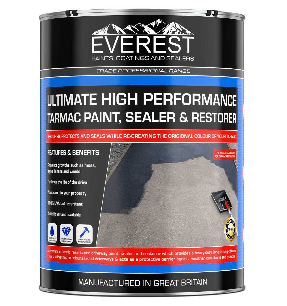 Everest Trade - Ultimate Tarmac Sealer and Restorer - High Performance - Black and Red - Premium Paints