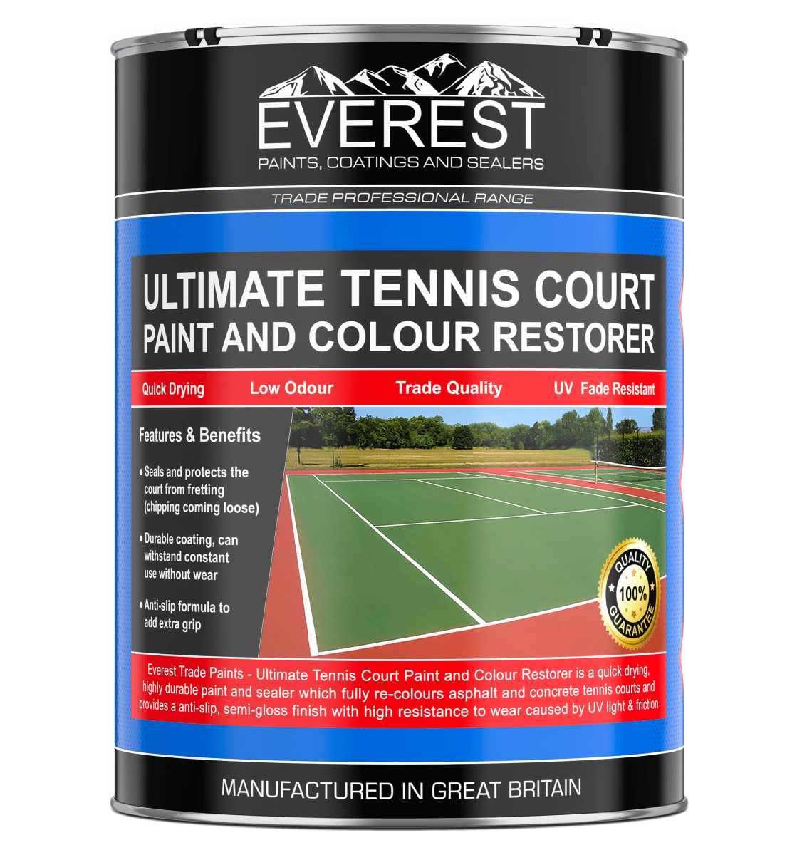 Everest Trade - Ultimate Tennis Court Paint - Sealer and Colour Restorer - Anti-Slip - Premium Paints