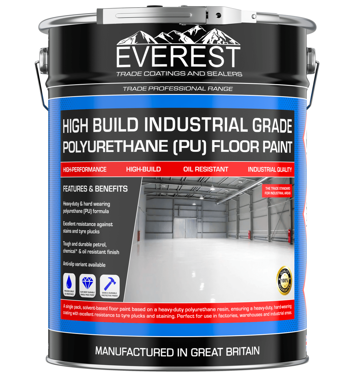 Everest Trade - High Build Industrial Grade Concrete Floor Paint - PU Resin Based- Anti-Slip - 20 Litre