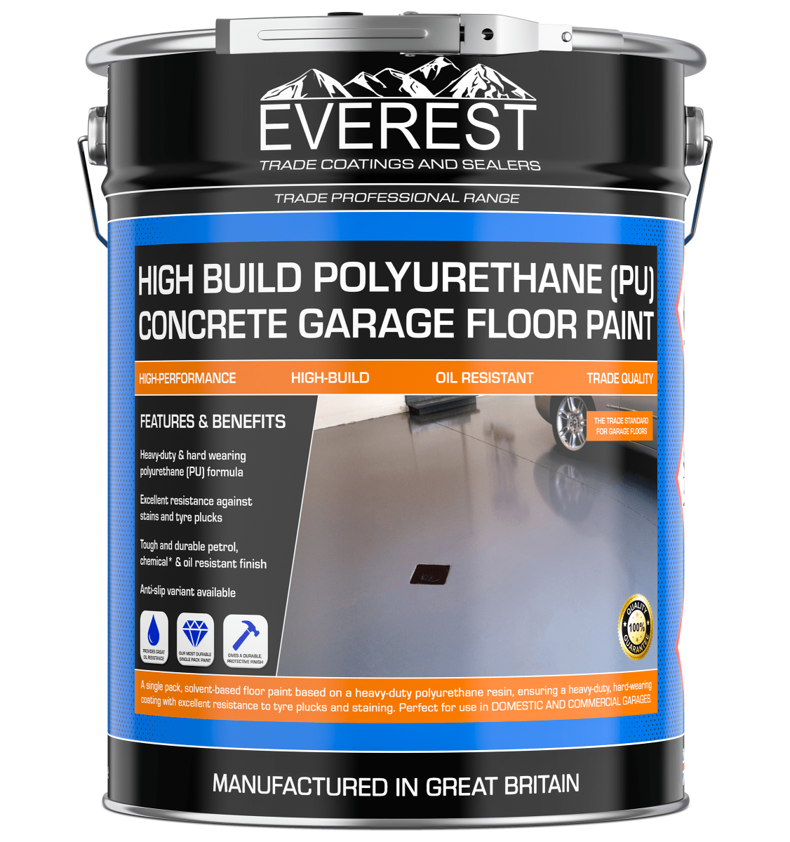Garage Floor Paint - High Build Polyurethane (PU) Resin Based - Everest Trade - Anti-Slip - PremiumPaints - 20 litre