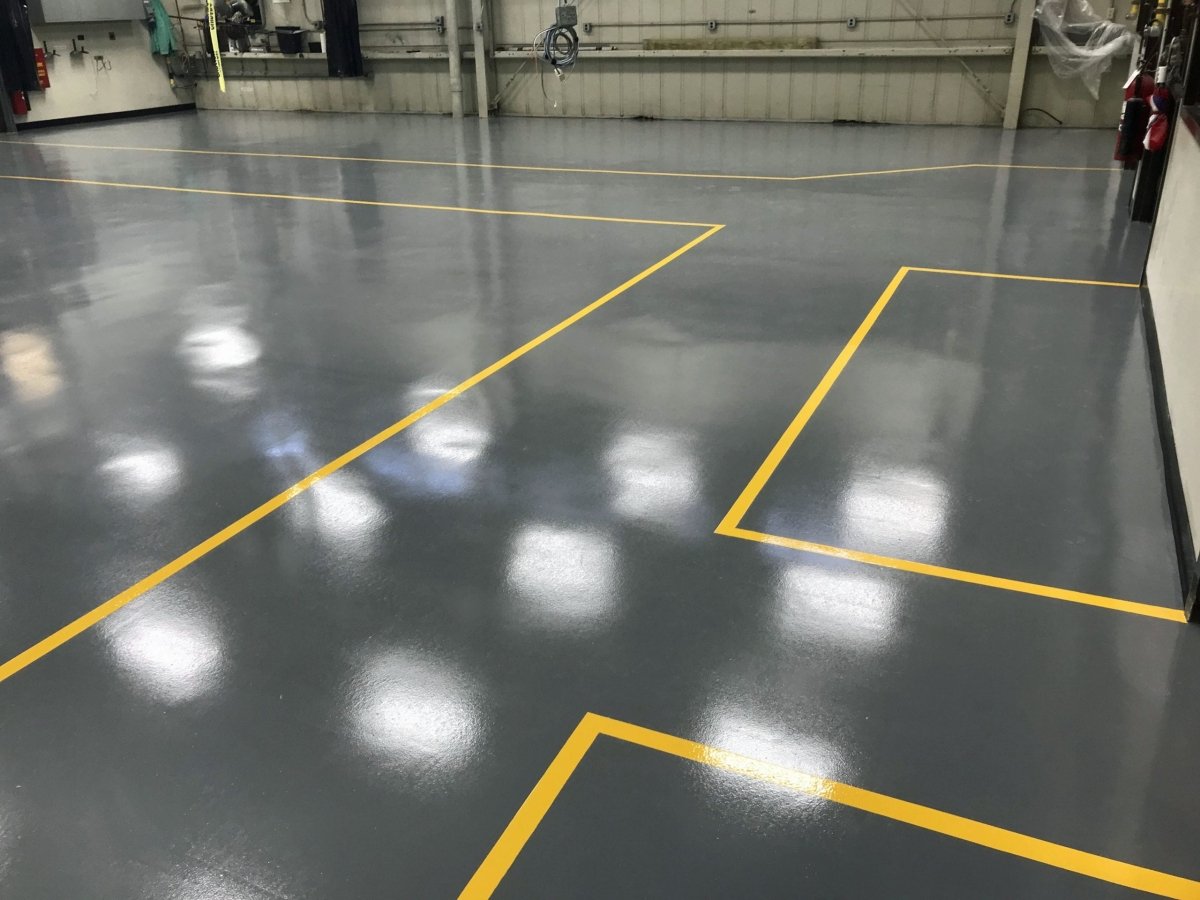 Two Part Epoxy Painted With Lines on Concrete Unit Floor
